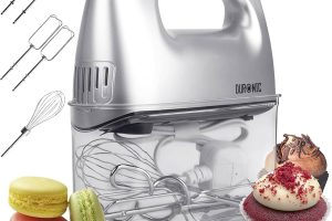Batidora de Varillas Duronic HM4 SR, Batidora Amasadora para Repostería 400W, 5 Velocidades, 2 Varillas Batidoras, 2 Ganchos, 1 Varilla Globo – Acero Inoxidable Grado Alimenticio – Libre de BPA – Color Plata