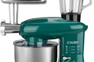 Kubo – Robot de Cocina – 7 Accesorios: Vaso de Licuadora, Picadora de Carne, Tazón Grande, Tapa Protectora, Batidor, Batidora y Amasadora – Color: Verde – Capacidad: 6 litros