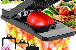 Mandolina cortadora multifuncional, cortador de verduras picadora rallador cuchillas afiladas de acero inoxidable intercambiables, Picador De Verduras para Tomate Cebolla, Negro.